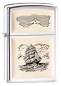 Zippo Scrimshaw Sailing Ship Polished Chrome #369 Lighter