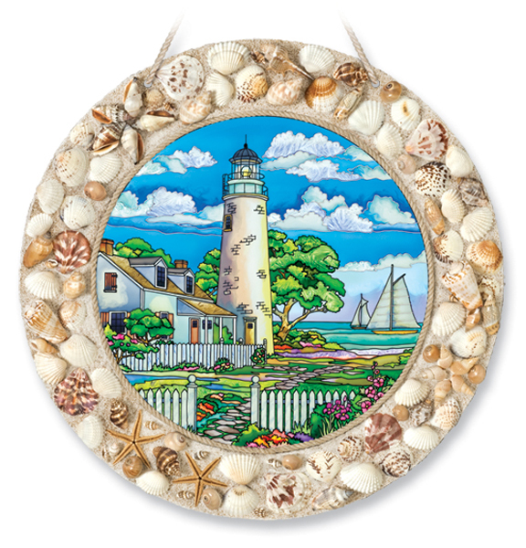 AMIA 6914 Lighthouse Garden Seascape Jumbo Circle Stained Glass