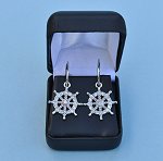 Ship's Wheel Rhinestone Earrings in Hinged Gift Box