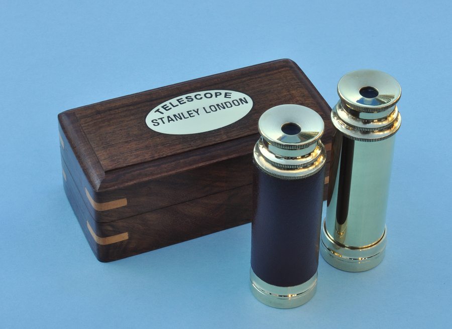 Brass Handheld 7-inch Spyglass Telescopes with Hardwood Case