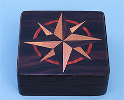 Small Rosewood Desk Compass with Hand Inlaid Hardwood Compass Rose