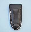 Detail of Back of Black Leather Sheath for Damascus Lock Back Pocket Knife