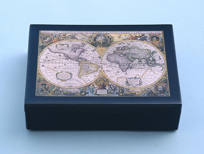 Black Lacquered Nautical Old World Map Box